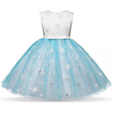  Vestido Festa Azul Branco Princesa Tam 6/8 Anos Frozen Ana 