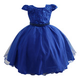 Vestido Festa Infantil Azul Royal Florista