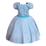 Vestido Festa Infantil Curto Princesa Azul Daminha Formatura Batizado Aniversário