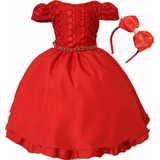 Vestido Festa Infantil Princes Vermelho Luxo Menina Premium