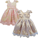 Vestido Festa Infantil Princesa Realeza Rosa Dourado