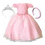 Vestido Festa Infantil Princesa Rosa Luxo Menina Bebê Baby