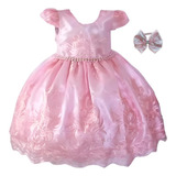 Vestido Festa Infantil Rosa Bebê Princesa Aniversário Realez