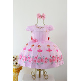 Vestido Festa Infantil Tema Bailarina Rosa Luxo E Tiara