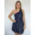 Vestido Festa Luxo Brilhante Ombro Único Camada 5f0706