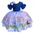 Vestido Festa Luxo Infantil Circo Jeans C/ Laço E Tiara