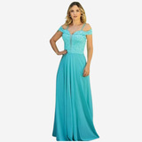 Vestido Festa Madrinha Formatura Ombro Luxo Brilho Azul Rose