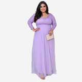 Vestido Festa Madrinha Manga Longa 3 4 Renda Tule Brilho Ef