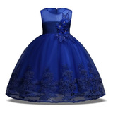 Vestido Festa Menina Formatura Azul Royal Tam 8 Anos Bordado