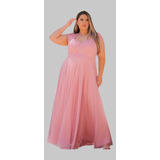 Vestido Festa Plus Size Alça Grossa Brilho Saia Tule Até 54