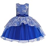 Vestido Floral De Manga Curta Infantil Para Bebês Meninas Primavera Verão Tule Algodão Sem Mangas Formatura Azul 5 6 Anos 
