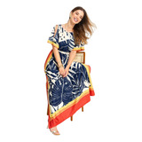Vestido Folhagem Bege Em Malha Fria Mangas Curtas Com Fenda