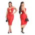 Vestido Franzido Drapeado Midi Elegante Com Alça Transsado