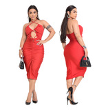Vestido Franzido Drapeado Midi