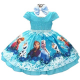 Vestido Frozen Elsa Ana Aniversario Infantil Festa Promoção