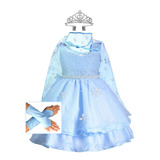 Vestido Frozen Elsa Cinderela Azul Princesa Coroa Capa Luvas