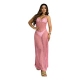 Vestido Furão Tricot Saída De Praia Longa Fenda Na Lateral