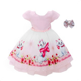 Vestido Gata Gatinha Marie Festa Infantil Tiara E Faixa