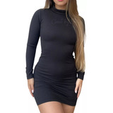 Vestido Gola Alta Canelado