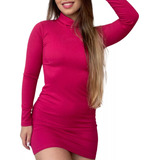 Vestido Gola Alta Canelado
