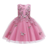Vestido Grande De Tule Com Borboletas Para Meninas 