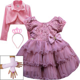 Vestido Infantil Aniversário Bebê Princesa Luxo Kit