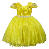 Vestido Infantil Aniversario Renda Bela E Fera Luxo Amarelo