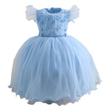 Vestido Infantil Azul Bosque Encantado Festa Princesa Luxo