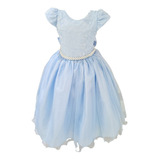 Vestido Infantil Azul Claro Glitter Festa