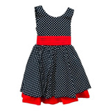 Vestido Infantil Azul Marinho Bolas Brancas Tamanho 4