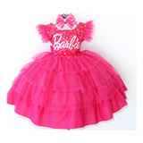 Vestido Infantil Barbie Pink Luxo Com Tiara