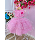 Vestido Infantil Barbie Rosa Glitter Cinto