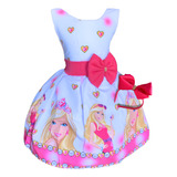 Vestido Infantil Barbie Rosa Luxo Tiara