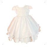 Vestido Infantil Batizado Full Bordado Gode Cinto Perola P g