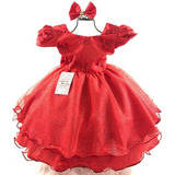 Vestido Infantil Bebê Natal Vermelho Brilho