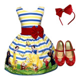 Vestido Infantil Branca De Neve Listras Luxo sapatilha tiara