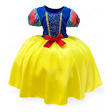 Vestido Infantil Branca De Neve Luxo Renda Dourada Strass