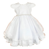 Vestido Infantil Branco Full Batizado Bordado Gode Babado Pg