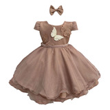 Vestido Infantil C/ Presilha Aplique Borboletas Rosê 1.2.3.4