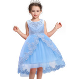 Vestido Infantil Calda Perolas Daminha Cinderela Azul Royal