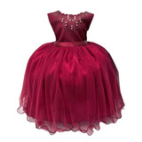 Vestido Infantil Damas De Honra Longo Marsala Pérolas