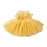 Vestido Infantil De Renda Sem Mangas Cor Lisa Vestido De Princesa Bufante Adequado Para Festa De Casamento Amarelo 6 12 Meses