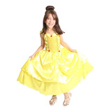 Vestido Infantil Fantasia Luxo Princesa Amarelo Bela Belle