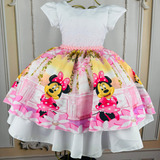 Vestido Infantil Festa Da Minnie Luxo Criança Rosa