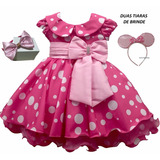 Vestido Infantil Festa Luxo Minnie Rosa