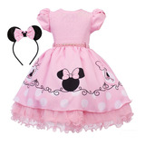 Vestido Infantil Festa Minnie Rosa Luxo Baby Tiara Minie