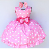 Vestido Infantil Festa Minnie Rosa Luxo Com Bolero Promoção