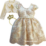Vestido Infantil Festa Princesa Realeza Dama Off Creme Luxo