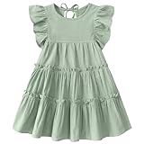 Vestido Infantil Infantil De Verão- Algodão- Linho- Babados- Frente única- Casual- Para Festa Na Praia- 1 A 6 Anos- Vestido Verde- 2-3 Anos