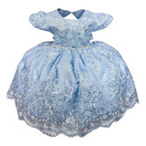 Vestido Infantil Jardim Encantado Realeza Azul Bebe Rendado